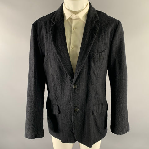 08SIRCUS Size 42 Navy Chalkstripe Textured Wool Notch Lapel Sport Coat
