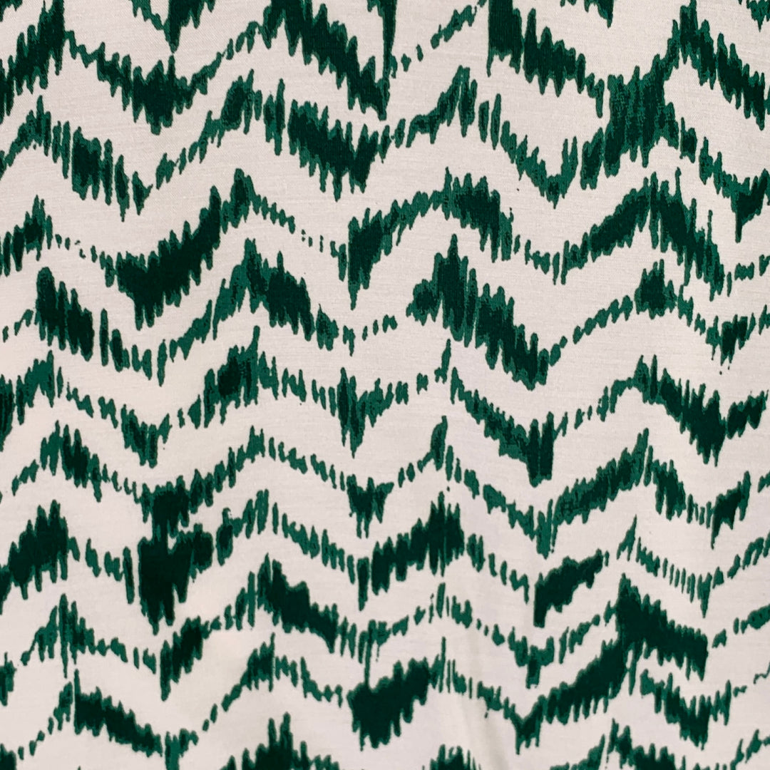 HAIDER ACKERMANN Size L Green White Zig Zag Viscose Silk Short Sleeve Shirt