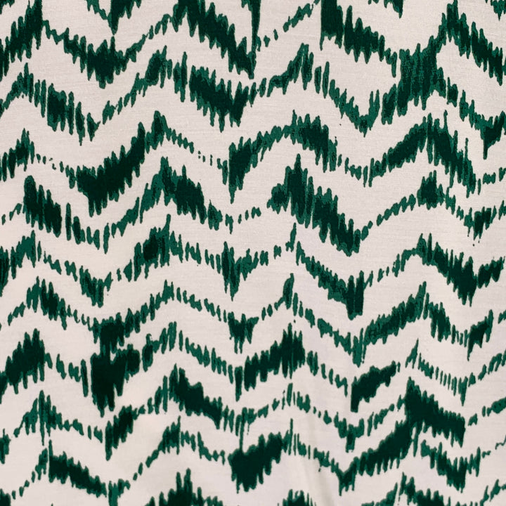 HAIDER ACKERMANN Size L Green White Zig Zag Viscose Silk Short Sleeve Shirt