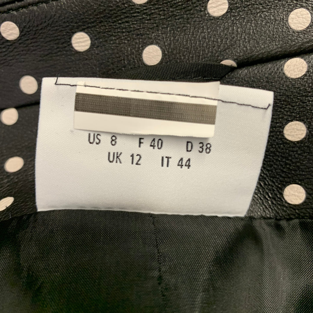 AKRIS Size 8 Black White Lambskin Leather Polka Dot Biker Jacket