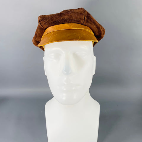 Casquette Gavroche Vintage Marron Moutarde Bicolore en Daim