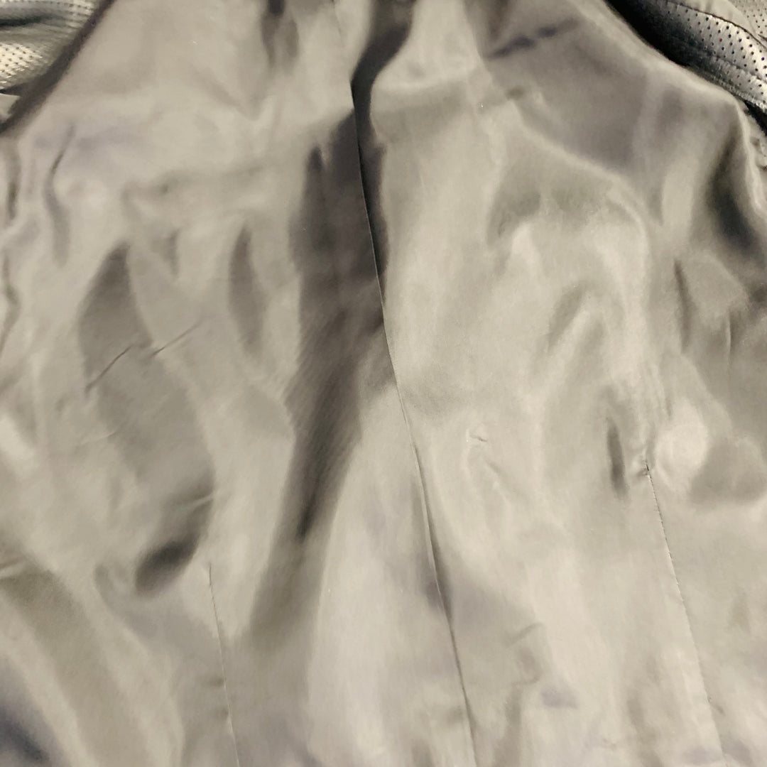 AKRIS Size 8 Black Perforated Lambskin Leather Zip Up Vest