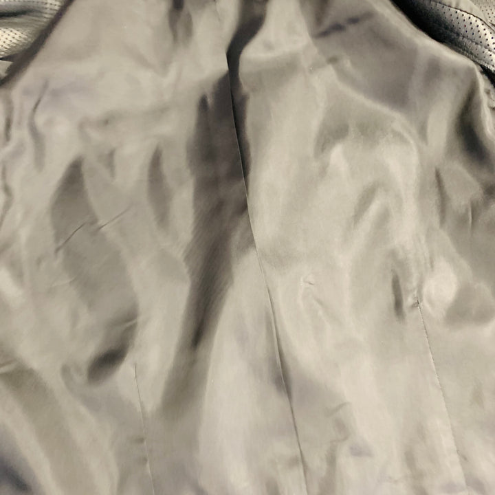 AKRIS Size 8 Black Perforated Lambskin Leather Zip Up Vest