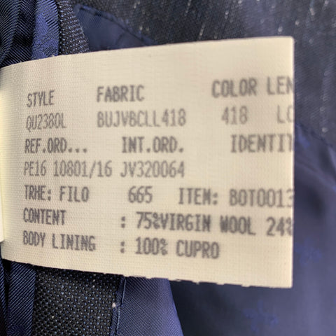 JOHN VARVATOS Size 40 Navy White Virgin Wool Blend Suit