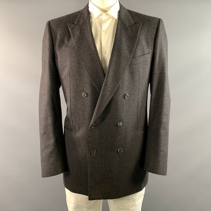 ERMENEGILDO ZEGNA Size 44 Grey Charcoal Heather Peak Lapel Coat