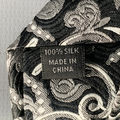 JOHN W. NORDSTROM Black Silver Abstract Floral Silk Tie