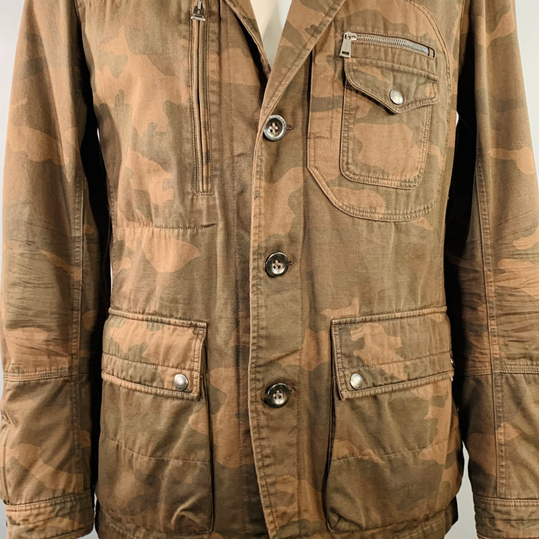 RALPH LAUREN Size L Brown Black Camouflage Cotton Epaulets Utility Jacket
