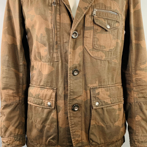 RALPH LAUREN Size L Brown Black Camouflage Cotton Epaulets Utility Jacket