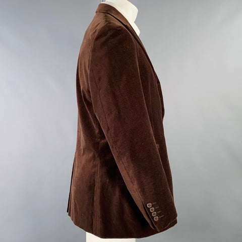 UNGARO Size 40 Regular Brown Velvet Cotton Peak Lapel Sport Coat