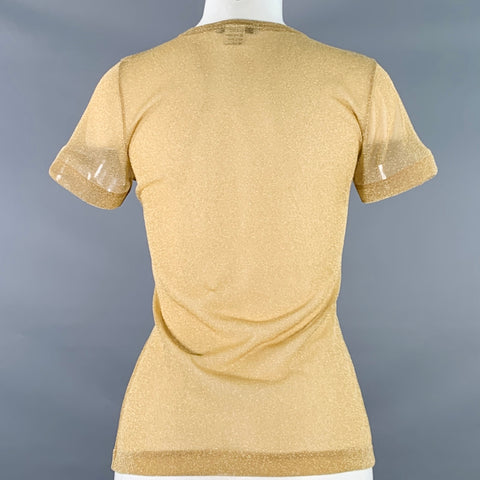 BARNEY'S NEW YORK Size M Gold Polyester Blend Sheer Short Sleeve Dress Top