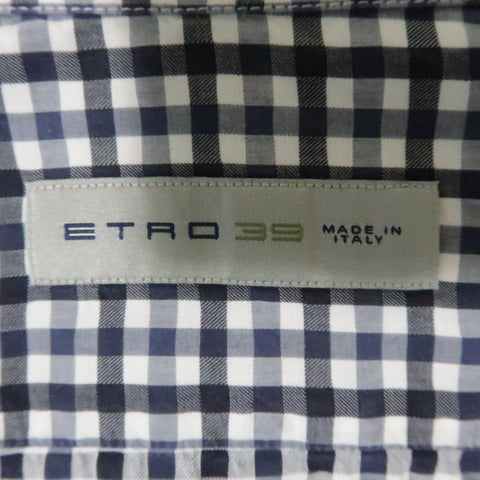 ETRO Size S Navy Checkered Cotton Button Up Long Sleeve Shirt
