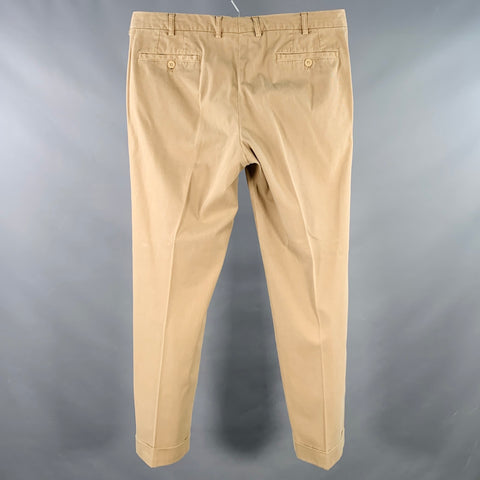 DE CORATO Size 36 Khaki Cotton Blend Twill Flat Front Casual Pants