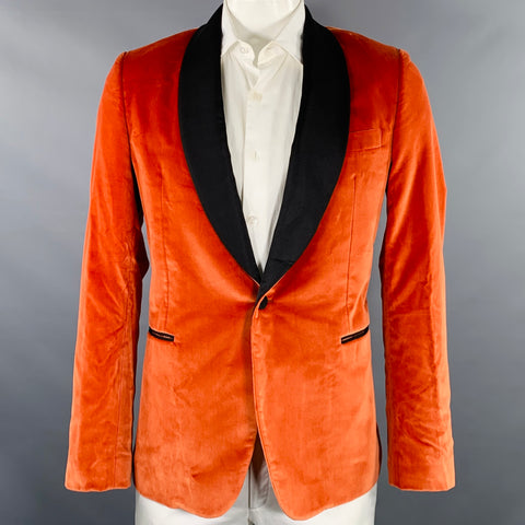 PAUL SMITH Size 42 Orange Black Velvet Cotton Shawl Collar Sport Coat