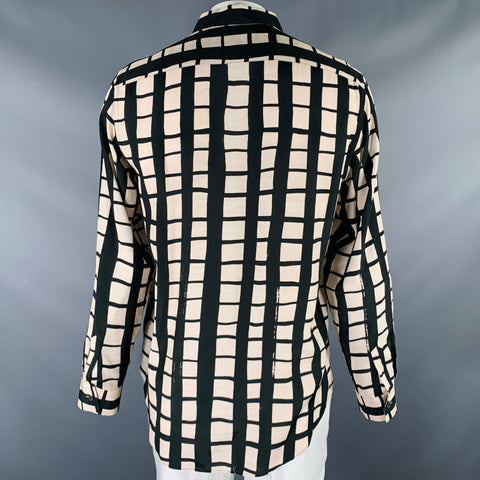 PAUL SMITH Size XL Cream Black Window Pane Viscose Button Up Long Sleeve Shirt
