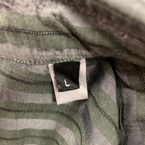 EMPORIO ARMANI Taille L Chemise à manches longues en coton viscose à rayures olive gris