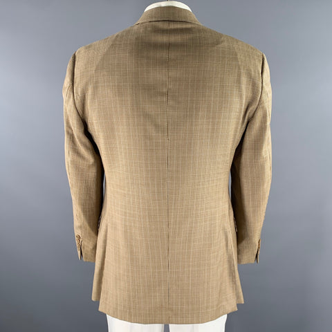 ERMENEGILDO ZEGNA Size 46 Brown Khaki Houndstooth Wool Sport Coat
