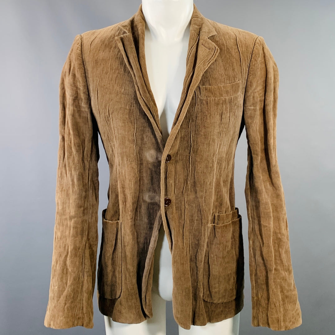 CoSTUME NATIONAL Size 38 Brown Textured Cotton Metal Blend Velvet Notch Lapel Jacket