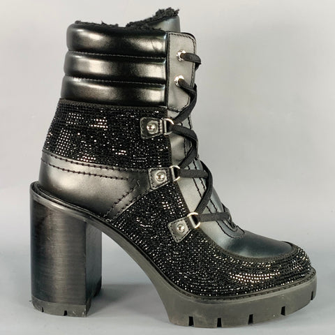 MICHAEL KORS Size 10 Black Rhinestones Faux Shearling Platform Boots