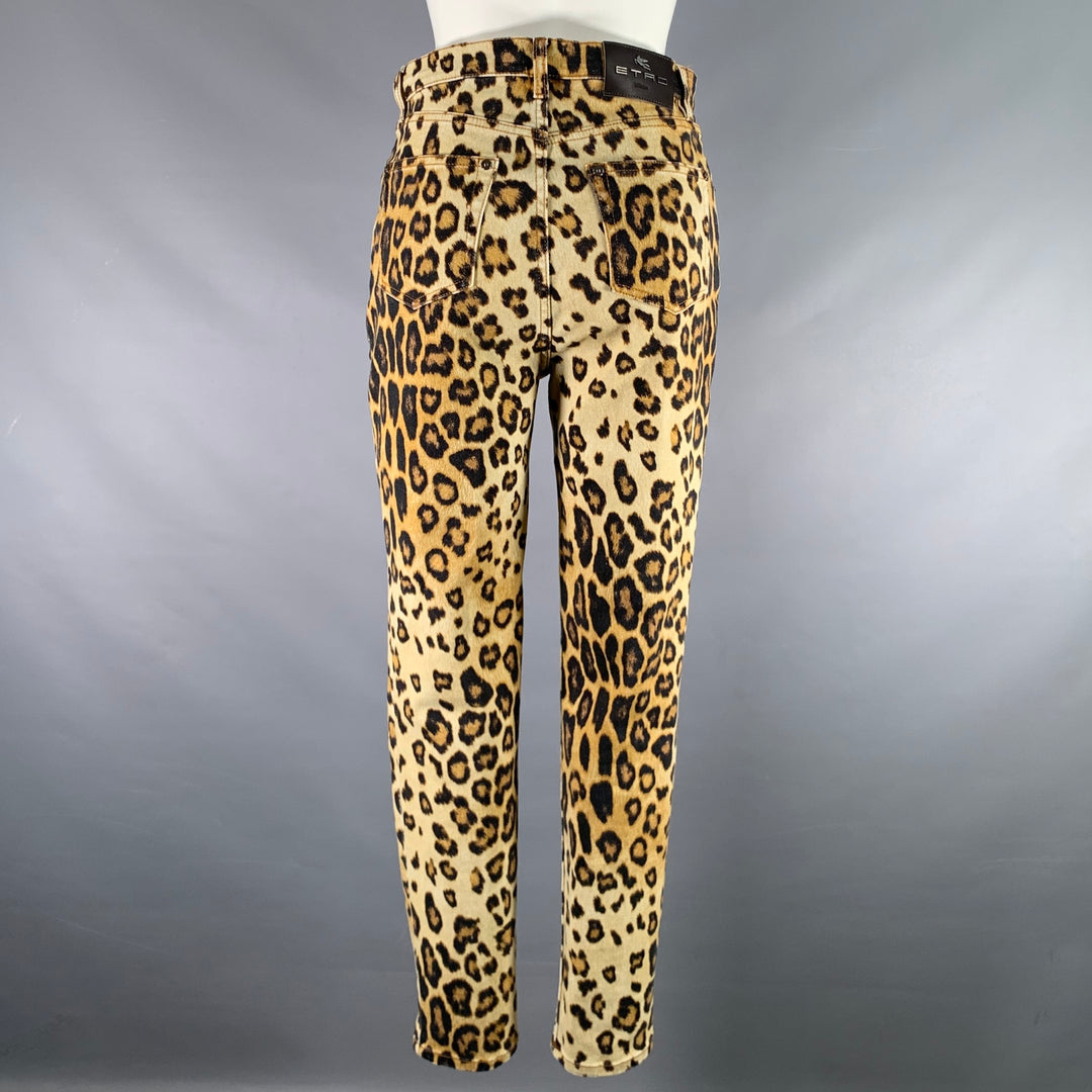 ETRO Size 27 Tan Black Cotton / Elastane Leopard Zip Fly Jeans