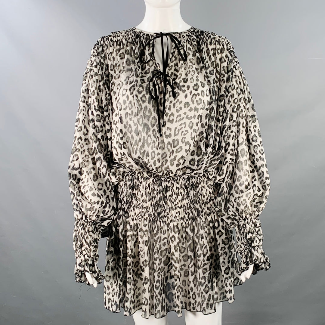 REDEMPTION Size 6 Black White Polyester Animal Print Bishop Sleeve Drop Waist Dress Sui Generis Designer Consignment REDEMPTION Size 6 Black White Polyester Animal Print Bishop Sleeve Drop Waist Dress Sui Generis Designer Consignment