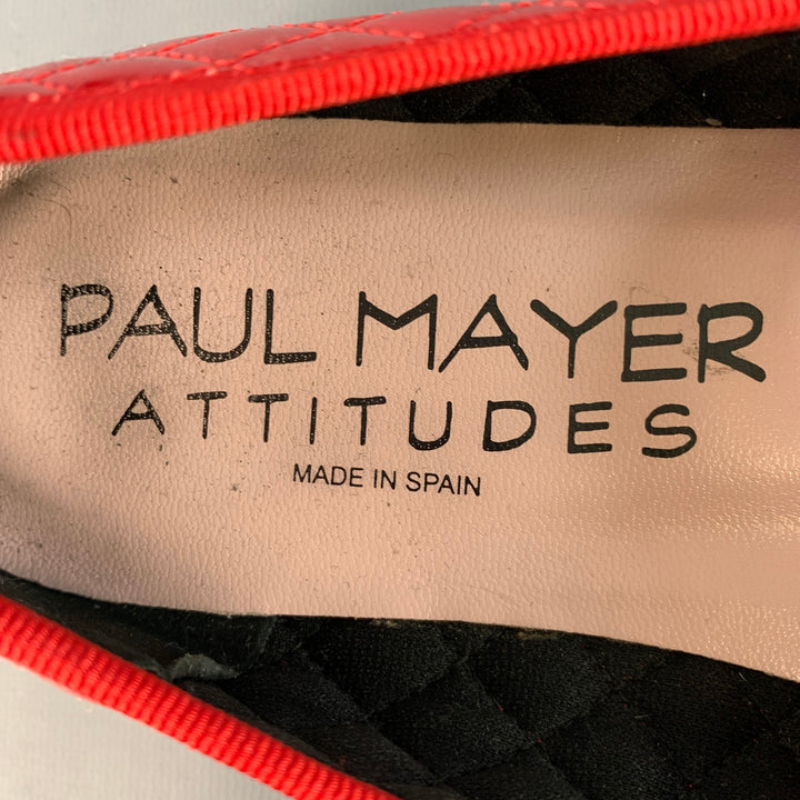 PAUL MAYER Size 9 Red Patent Leather Quilted Bow Flats