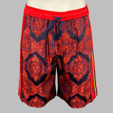 GUCCI 2018 Size 28 Red Black Jacquard Viscose Blend Joggers Shorts