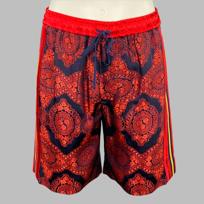 GUCCI 2018 Size 28 Red Black Jacquard Viscose Blend Joggers Shorts