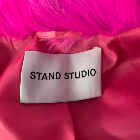 STAND STUDIO Size M Pink Modacrylic Blend Textured Faux Fur Coat