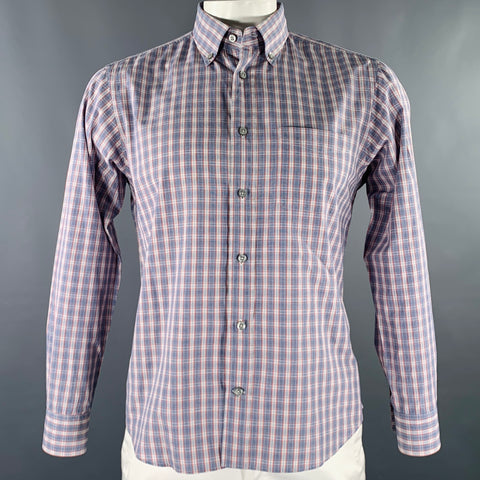 ZEGNA SPORT Size L Blue Red Plaid Button Down Long Sleeve Shirt