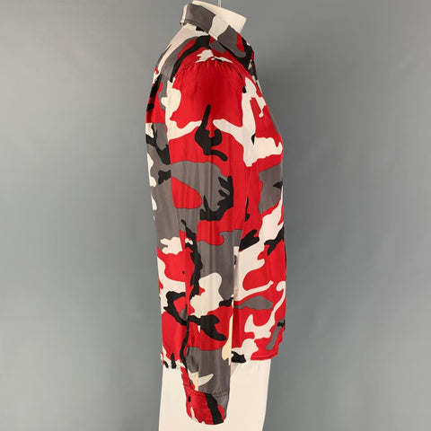 SUPREME SS19 Collection Size M Red Grey Camouflage Silk Button Up Long Sleeve Shirt