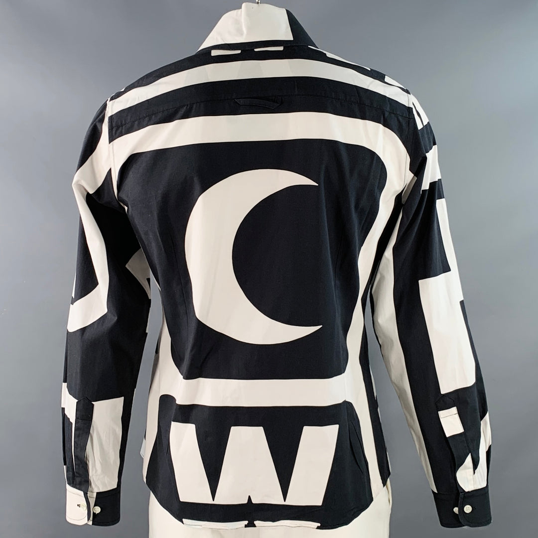 WALTER VAN BEIRENDONCK Size L Black White Graphic Cotton Long Sleeve Shirt