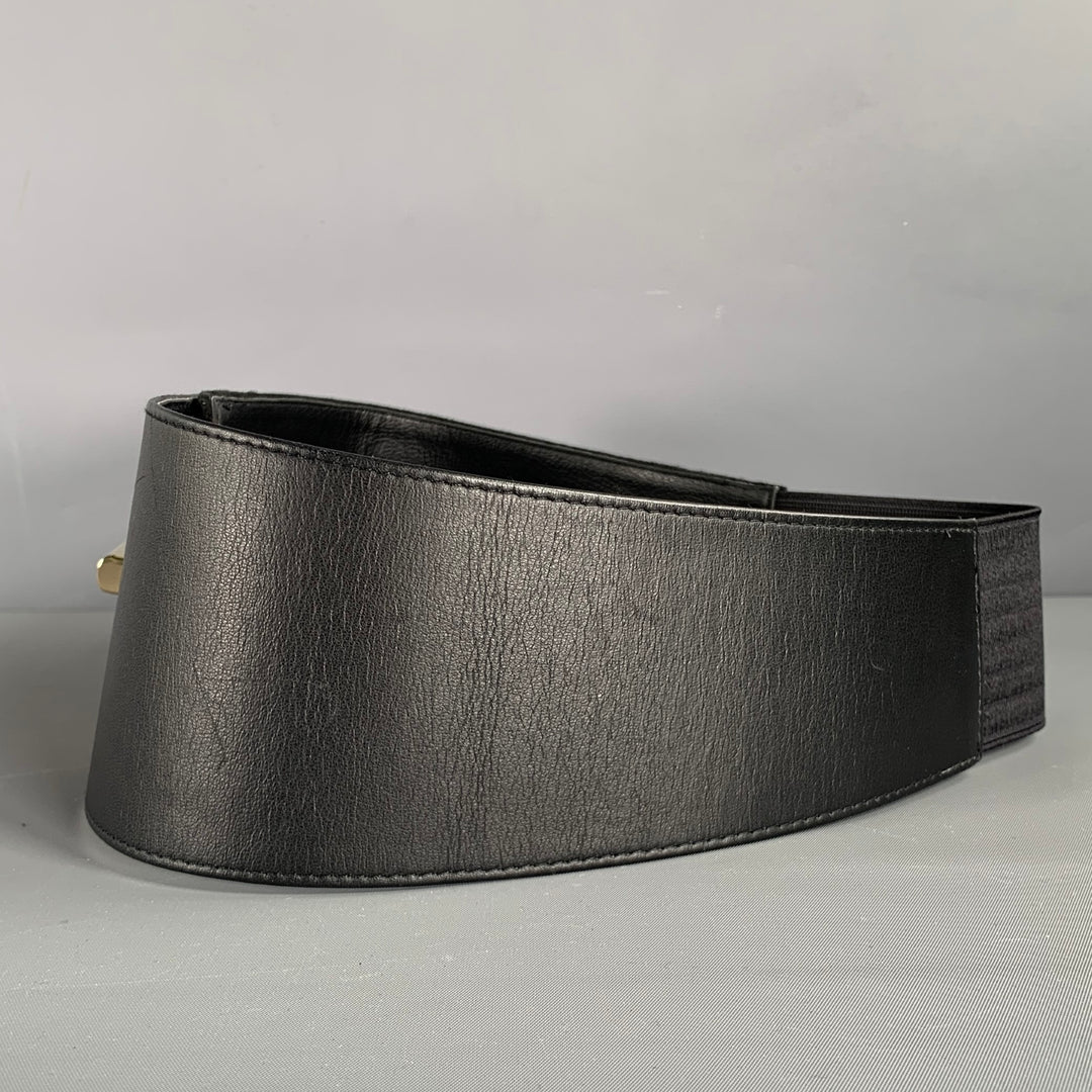 SUZI ROHER Waist Size S Black Gold Mixed Materials Suede Leather Stretch Belt