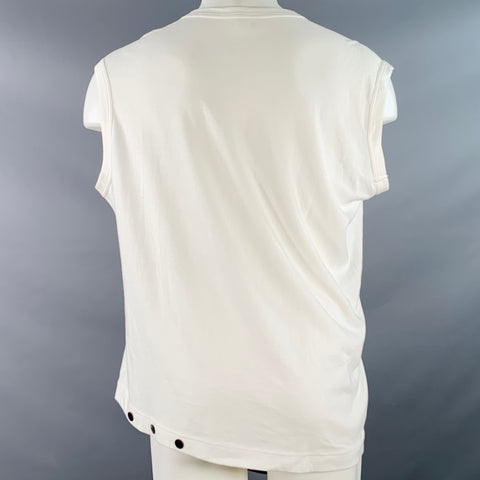 Y's by YOHJI YAMAMOTO Size M White Black Cotton Buttons Sleeveless Crew Neck T-shirt