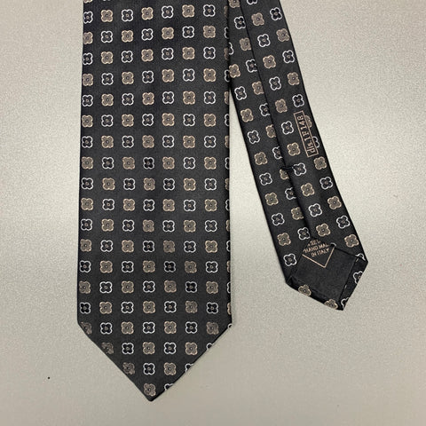 BRIONI Black Tan Floral Silk Tie