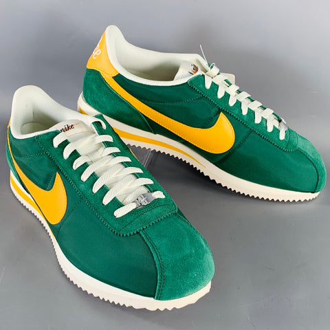 NIKE Size 12.5 Cortez TXT Green Yellow Suede Polyester Low Top Sneakers
