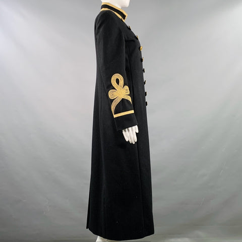 RALPH LAUREN Taille M Manteau croisé en laine mélangée marine et or avec applique