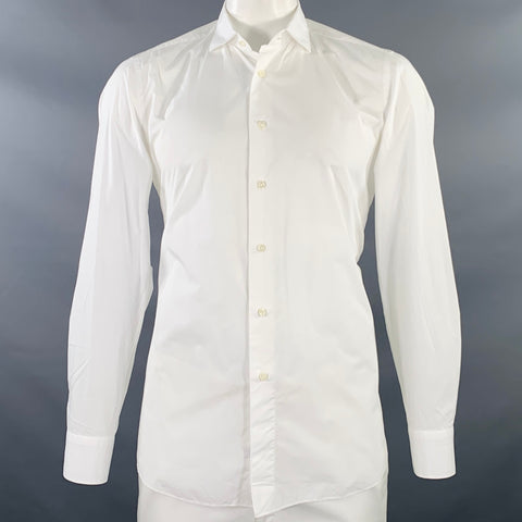 BOGLIOLI Size 42 White Cotton Spread Collar Long Sleeve Shirt