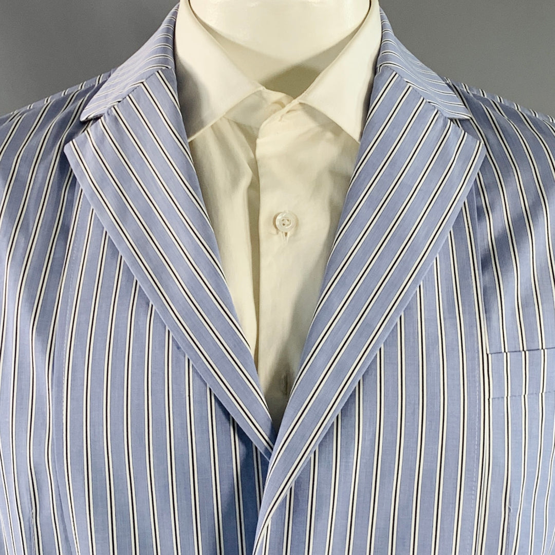 SACAI Size 44 Regular Light Blue White Stripe Cotton Sport Coat