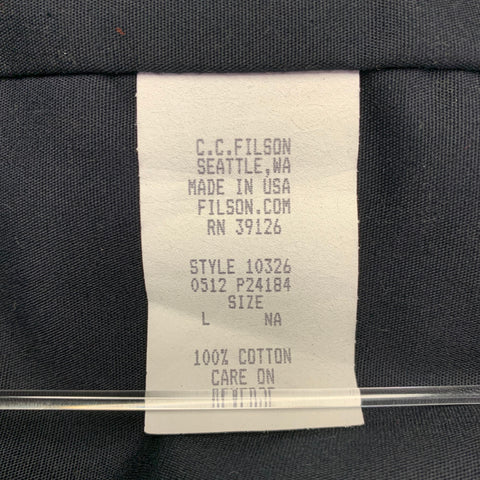 FILSON Size L Navy Waxed Cotton Zip Up Jacket