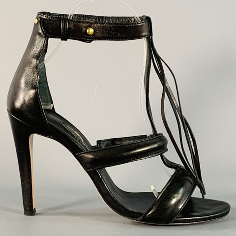 JEROME DREYFUSS Size 7 Black Leather Fringed Stiletto Pumps