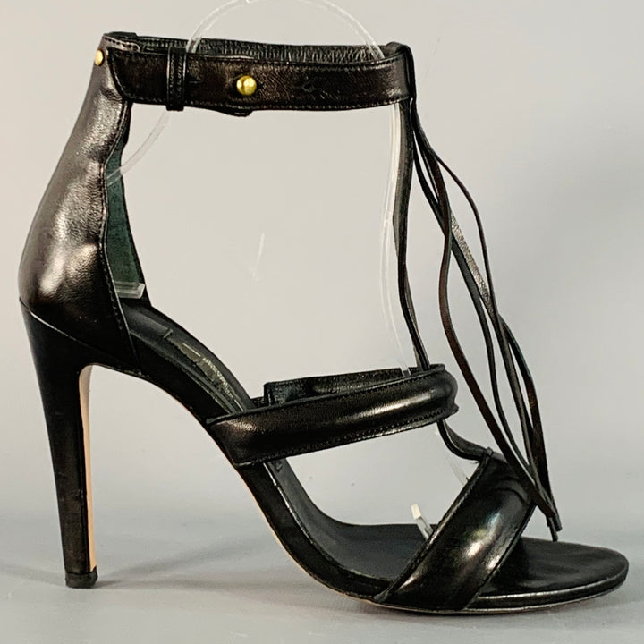 JEROME DREYFUSS Size 7 Black Leather Fringed Stiletto Pumps