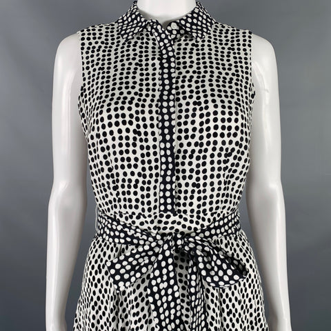 HOBBS LONDON Size 2 White Black Viscose Polka Dot A-Line Dress
