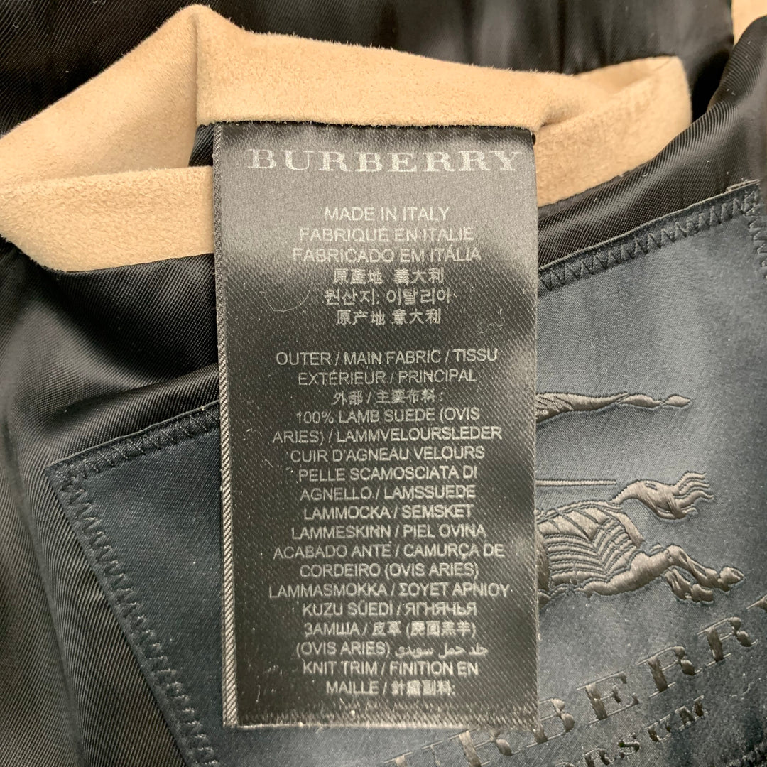 BURBERRY PRORSUM Size 42 Tan Lambskin Suede Zip Up Jacket