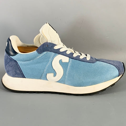 PAUL SMITH Size 11 Blue White Color Block Suede Mesh Lace-Up Sneakers