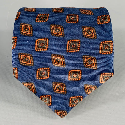 FACONNABLE Navy Orange Diamond Silk Tie