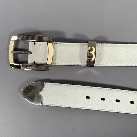 BILLIONAIRE COUTURE Size 40 Off White Textured Phython Skin Leather Belt
