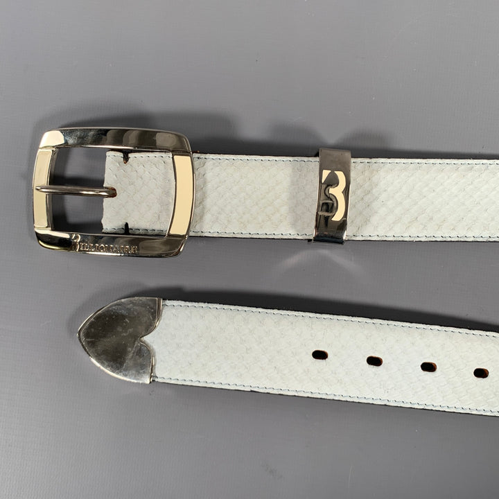 BILLIONAIRE COUTURE Size 40 Off White Textured Phython Skin Leather Belt