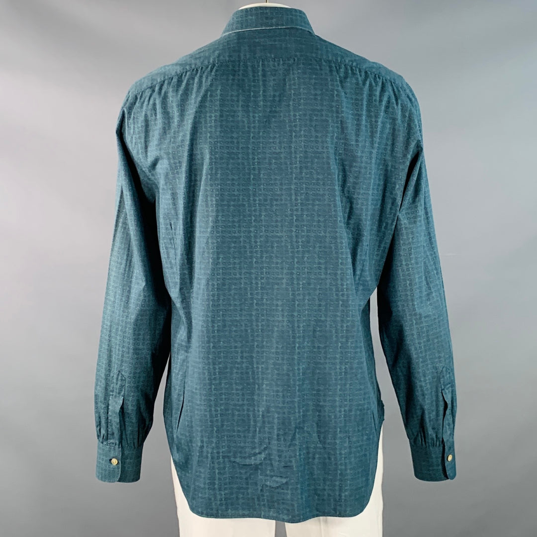 KITON Size XXL Green Navy Dots Cotton Curved Cutaway Long Sleeve Shirt