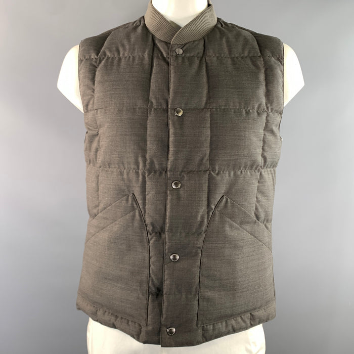 BRUNELLO CUCINELLI Size XL Grey Blue Quilted Wool Reversible Vest