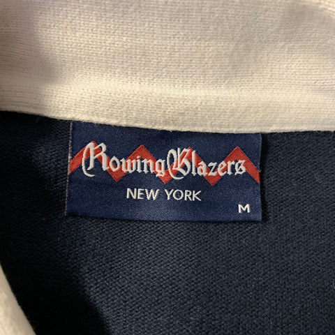 ROWING BLAZERS Size M Navy Gold Embroidery Cotton Long Sleeve Rugby Polo